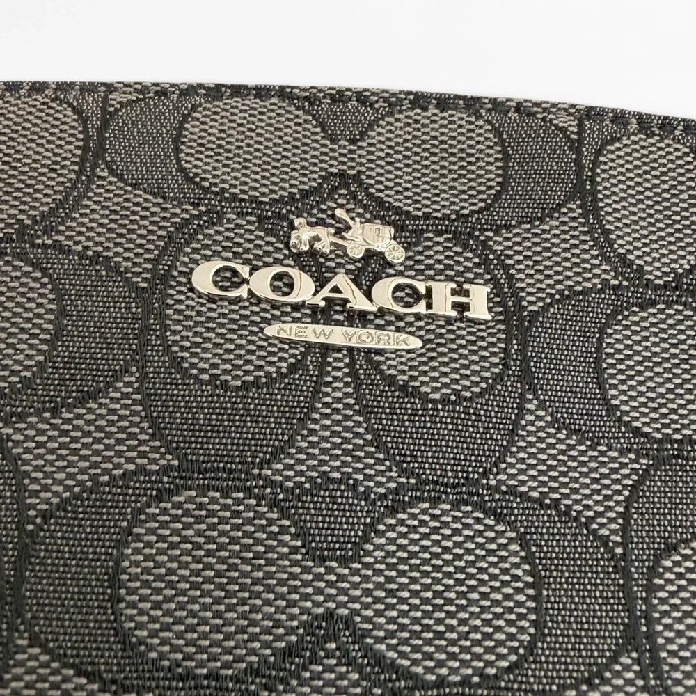 Coach Signature Canvas Tote Black Gray Zip Top Shoulder Bag Crossbody Strap - Picture 6 of 13